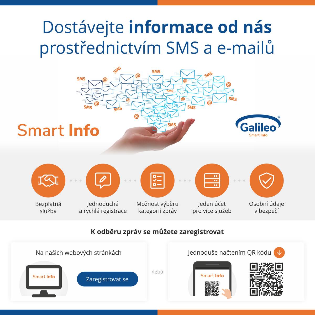 Obec Chrastavice bude od 1.8. 2026 využívat nový informační systém. Dosavadní systém rozesílky od společnosti Munipolis bude končit k poslednímu červenci, tedy 31.7.2026. Pokud chcete i nadále dostávat informace, je nutná přeregistrace. _______________________________________________________ Vážení občané naše obec Vám nabízí možnost bezplatné služby Smart Info na odesílání důležitých informací a zpráv z obce přímo do Vašich mobilů pomocí SMS nebo na váš email.   ℹ️ Co služba přináší?  Doručovaní SMS a e-mailů od obce Bezplatná služba Jednoduchá a rychlá registrace Možnost výběru kategorií zpráv Jeden účet pro více služeb Osobní údaje v bezpečí    ❓Jak se zaregistrovat na odběr zpráv? Registrace je velmi jednoduchá a rychlá.  Stačí kliknout na tlačítko zaregistrovat nebo načíst QR kód z letáku. Vybrat svoji obec. Zvolit kategorii zpráv, které chcete dostávat. Zadat své kontaktní údaje. Potvrdit a jste zaregistrováni.    ⚠️ Pokud by někdo aktivně nevyužíval e-mailovou schránku, je možnost vytvoření registrace pouze s telefonním číslem manuálně přes administrátora obce. Při tomto způsobu registrace budete dostávat pouze SMS bez jakéhokoliv multimediálního obsahu a objem informací nebude takový jako při registraci včetně mailu. V takovém případě kontaktujte obec pro zrealizování registrace.   🆘 Pokud by někdo nestihl registraci do nové služby do 1.8.2026, je možné se ke službě kdykoliv přihlásit přes úvodní stránku obce nebo na stránkách obce v záložce Informace od nás. Na této záložce naleznete i odkaz pro přihlášení do Vašeho účtu.   V případě potřeby či nejasností se obraťte na naši obec.