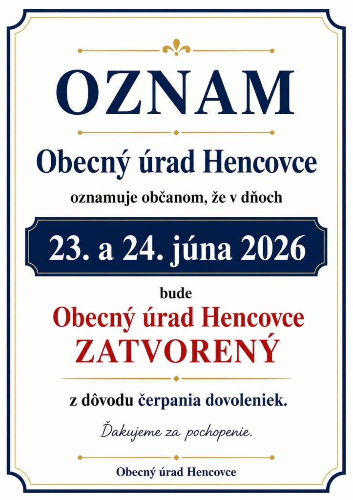Dovolenka na obecnom úrade 23. a 24. júna 2026