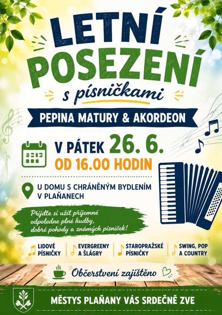 Městys Plaňany zve na příjemné hudební odpoledne s Pepinem Maturou a akordeonem.