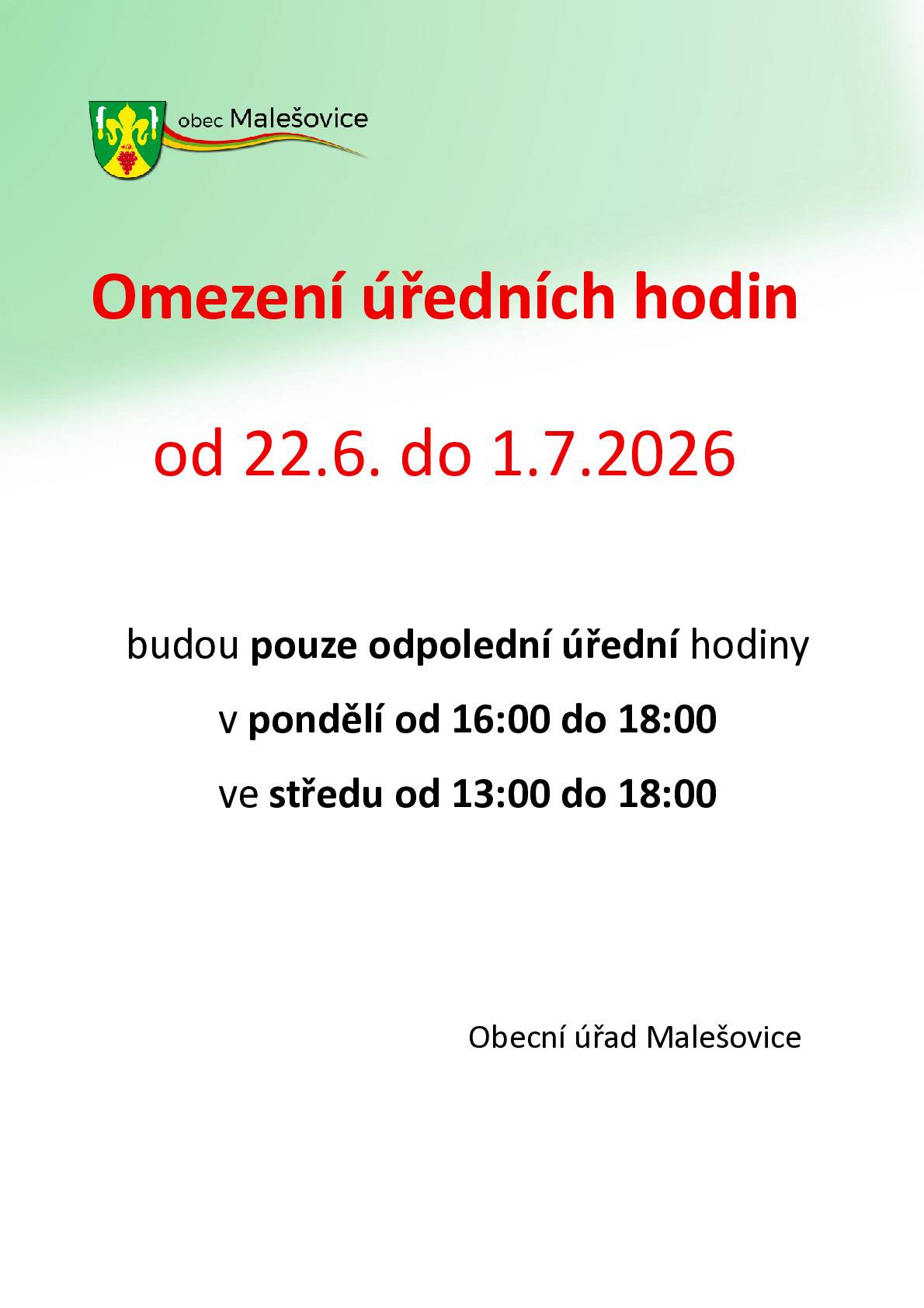 Z důvodu dovolených