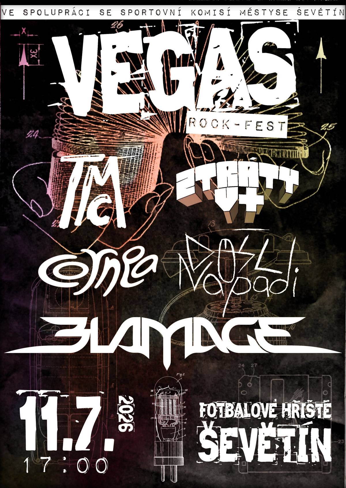 Hospoda Na hřišti ve spolupráci se sportovní komisí městyse Ševětín zve na rockovou zábavu Vegas rock - fest, a to v sobotu 11. 7. 2026 od 17:00 hodin na fotbalové hřiště v Ševětíně.