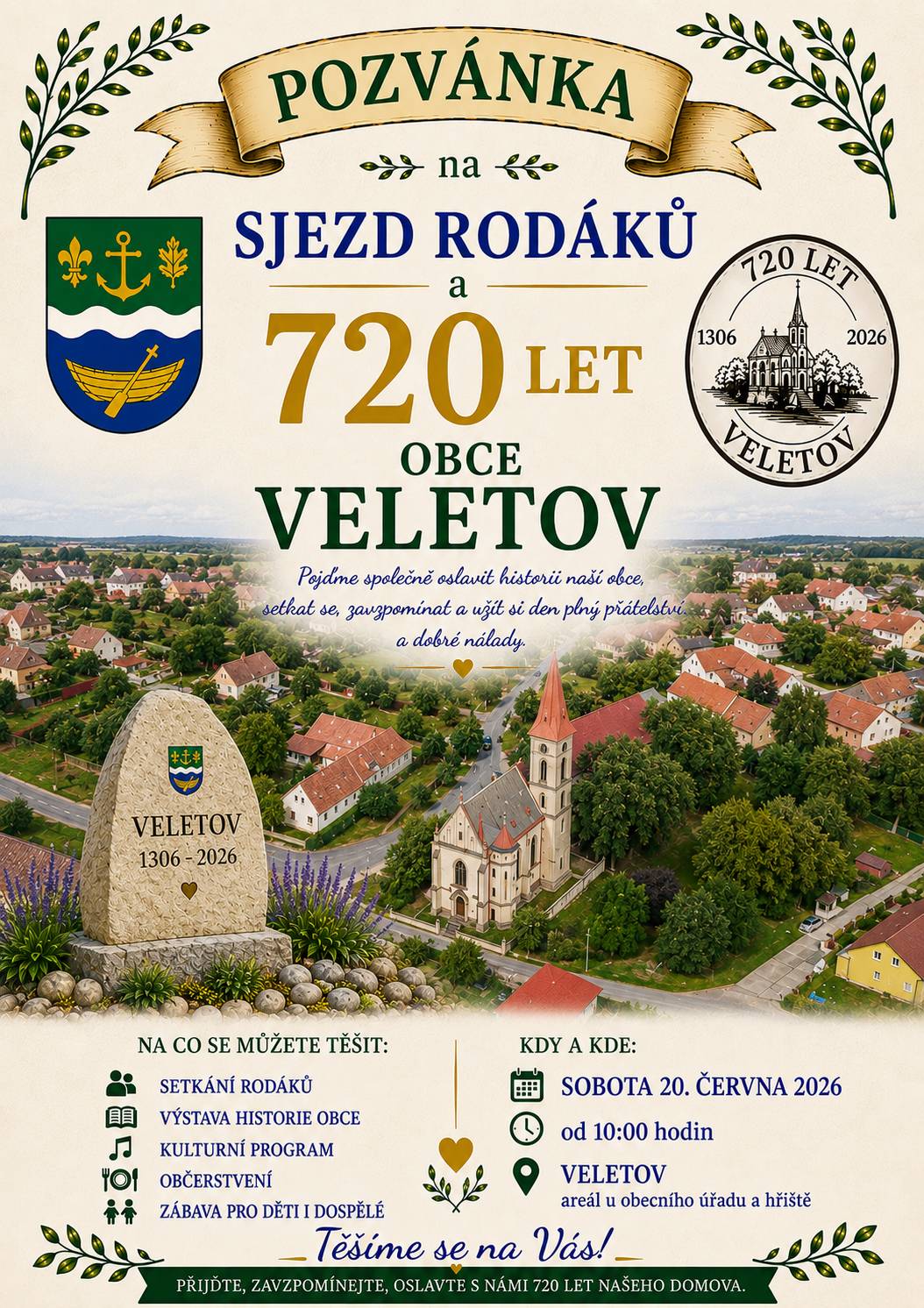 Dnes 19/06/2026 otevřeno od 17-22 hodin. Zítra 20/06/2026 od 09:30 zahájení oslav 720 let obce na Obecním úřadě Hospoda otevřena od 10:00 hodin do nevidím... Přes den bude guláš s knedlíkem, zelňačka...... Večer gril.