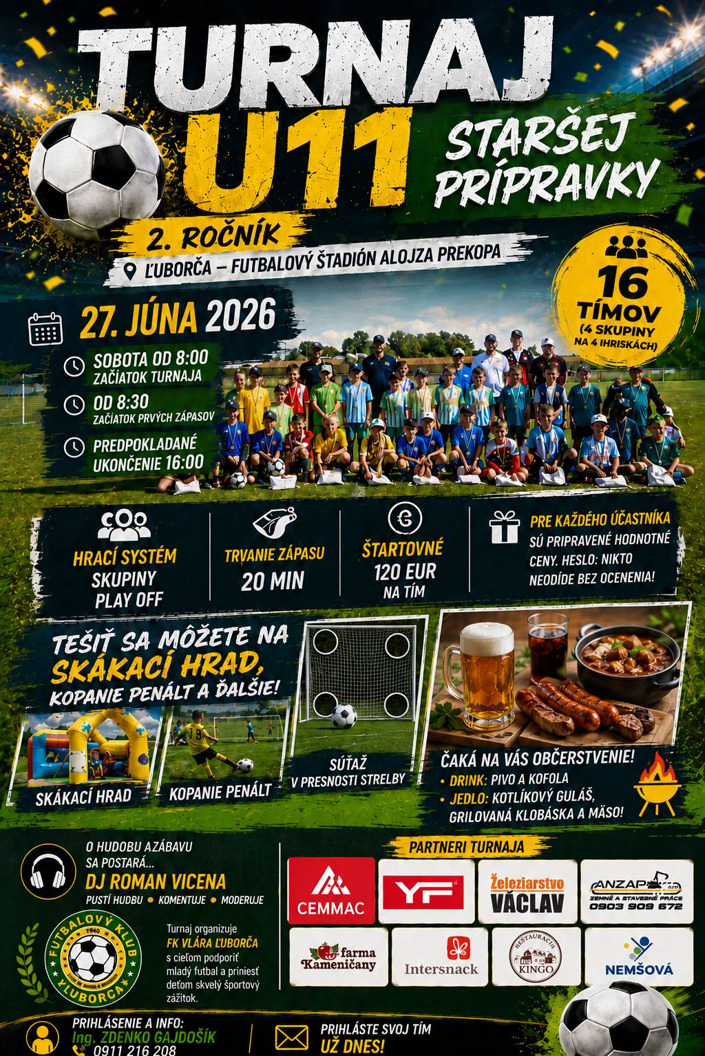 👍Po úspešnom Gula&Šulík Memorial Cupe sa štadión Alojza Prekopa opäť zaplní športovými nadšencami tento víkend 27.6.2026...  🥅Na druhom ročníku mládežníckeho turnaja si zmeria sily 16. tímov kategórie staršia prípravka U11...  🏆Okrem športovej atmosféry bude zabezpečený sprievodný program: 🟥skákací hrad, 🟧kopanie penált, 🟨súťaž v presnosti streľby, 🟦občerstvenie...   👏Príďte vytvoriť divácku kulisu a povzbudiť mladé futbalové talenty...
