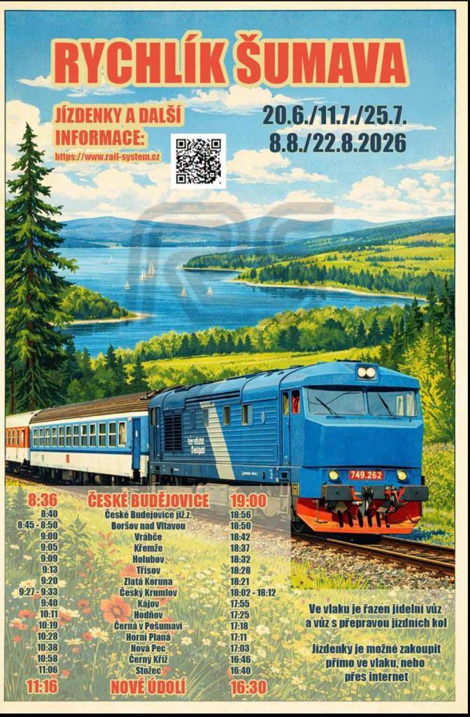 Odkaz na stránky: odkaz na stránky:  https://www.rail-system.cz/letni-rychlik-sumava