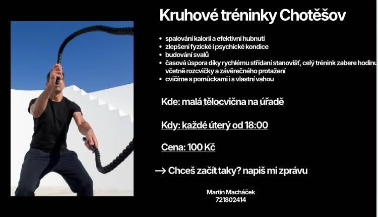 Nabídka kruhového tréninku, každé úterý od 18:00 v prostorách  malé tělocvičny na OÚ