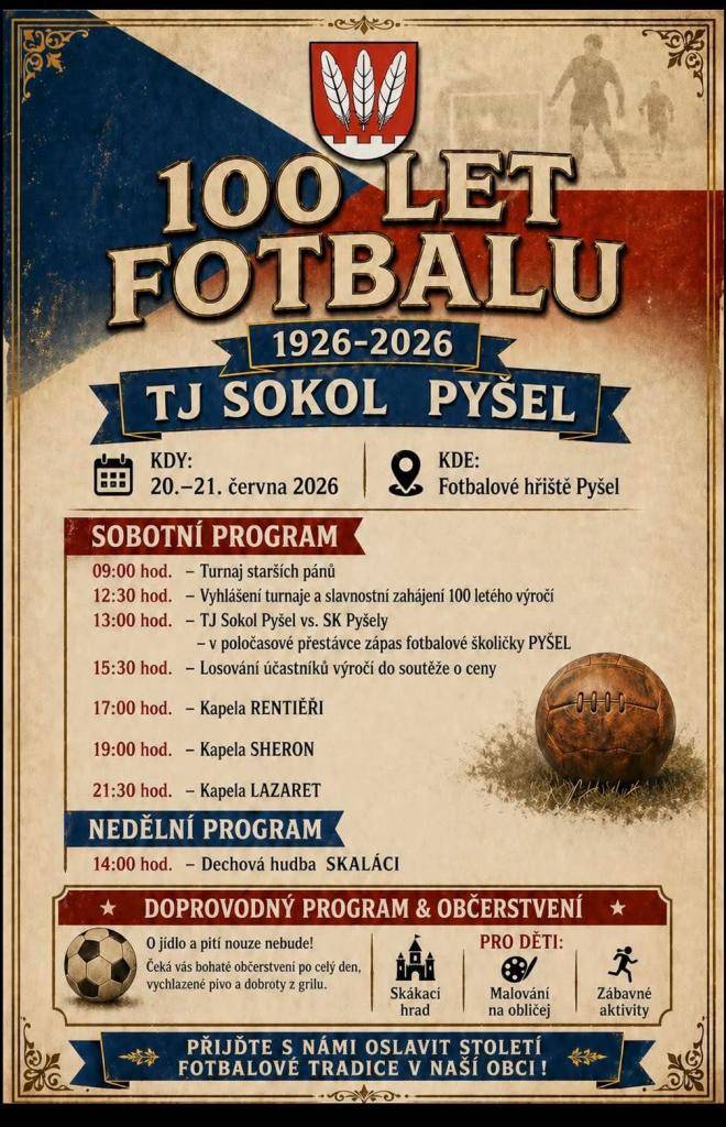 V neděli 21.6. Od 14:00 jste zváni pokračovat s hudbou V oslavách na fotbalovém hřišti.  Pořadatelé i muzikanti se na vás těší