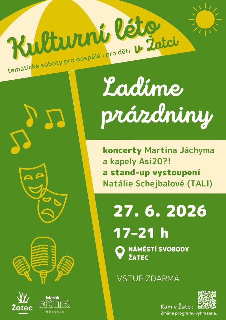 První akce Kulturního léta s názvem Ladíme prázdniny proběhne v centru v sobotu odpoledne. Dalších pět kulturních setkání, pokaždé s jiným programem, je pak připraveno na celé prázdniny vždy s dvoutýdenním odstupem. Vstupné na všechny akce Kulturního léta je zdarma.