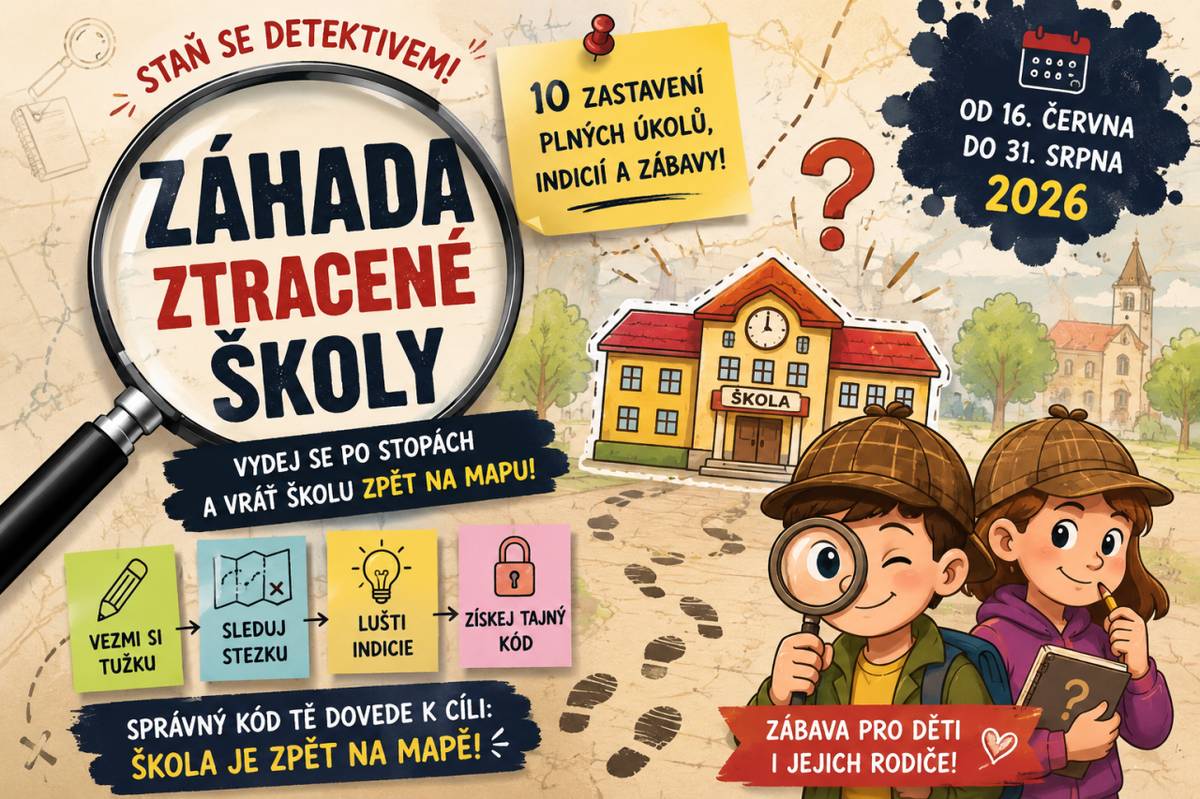Prázdniny klepou na dveře a s nimi přichází i úplně nová dobrodružná stezka pro malé detektivy! Od 16. června do 31. srpna 2026 se můžete vydat po stopách velké záhady s názvem Záhada ztracené školy.