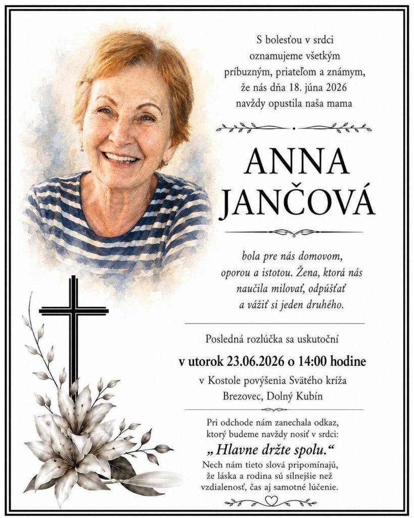 S ľútosťou Vám oznamujeme, že nás opustila naša rodáčka z Dolnej Lehoty.