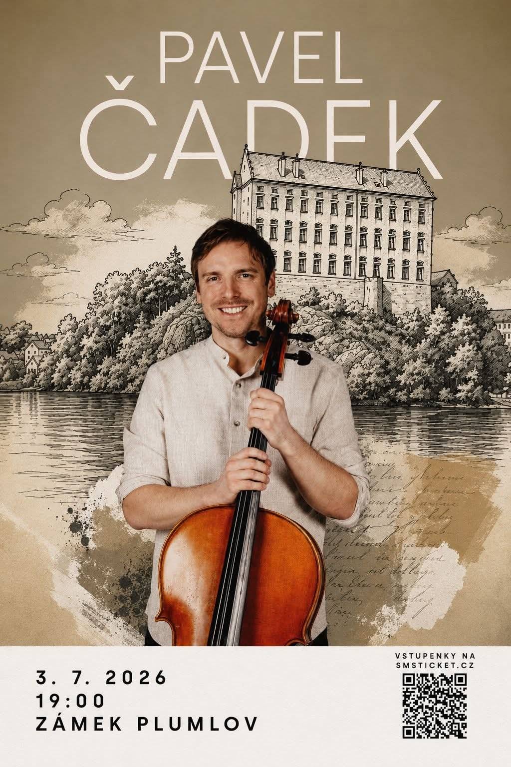 Nominant na cenu Anděl, violoncellista a písničkář Pavel Čadek,  přináší originální spojení folku, autorské tvorby a virtuózní hry na violoncello. Spolupracoval s Pokáčem, Xindlem X či Michalem Horákem. Jeho koncerty baví i dojímají. Přijďte si užít výjimečnou hudbu do historického sklepení zámku Plumlov.  3. července 2026 od 19:00 h. vstupenky: https://www.smsticket.cz/.../63681-pavel-cadek-zamek-plumlov  https://www.facebook.com/events/1545013687328879/?locale=cs_CZ