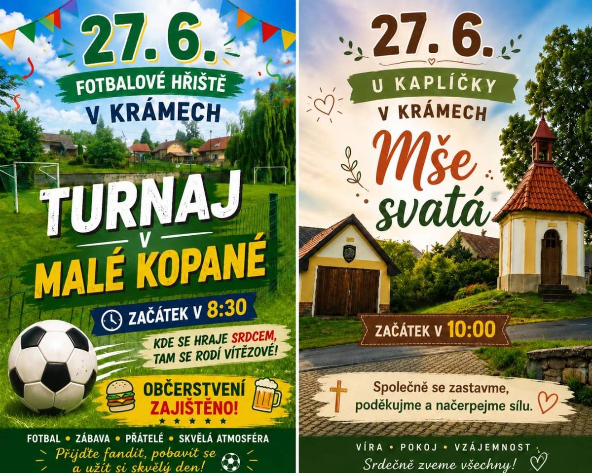 Přijďte se zúčastnit mše svaté, která se uskuteční 27. června 2026 u kapličky v Krámech. Mše začne v 10:00 a bude skvělou příležitostí k zastavení, poděkování a načerpání nové síly.