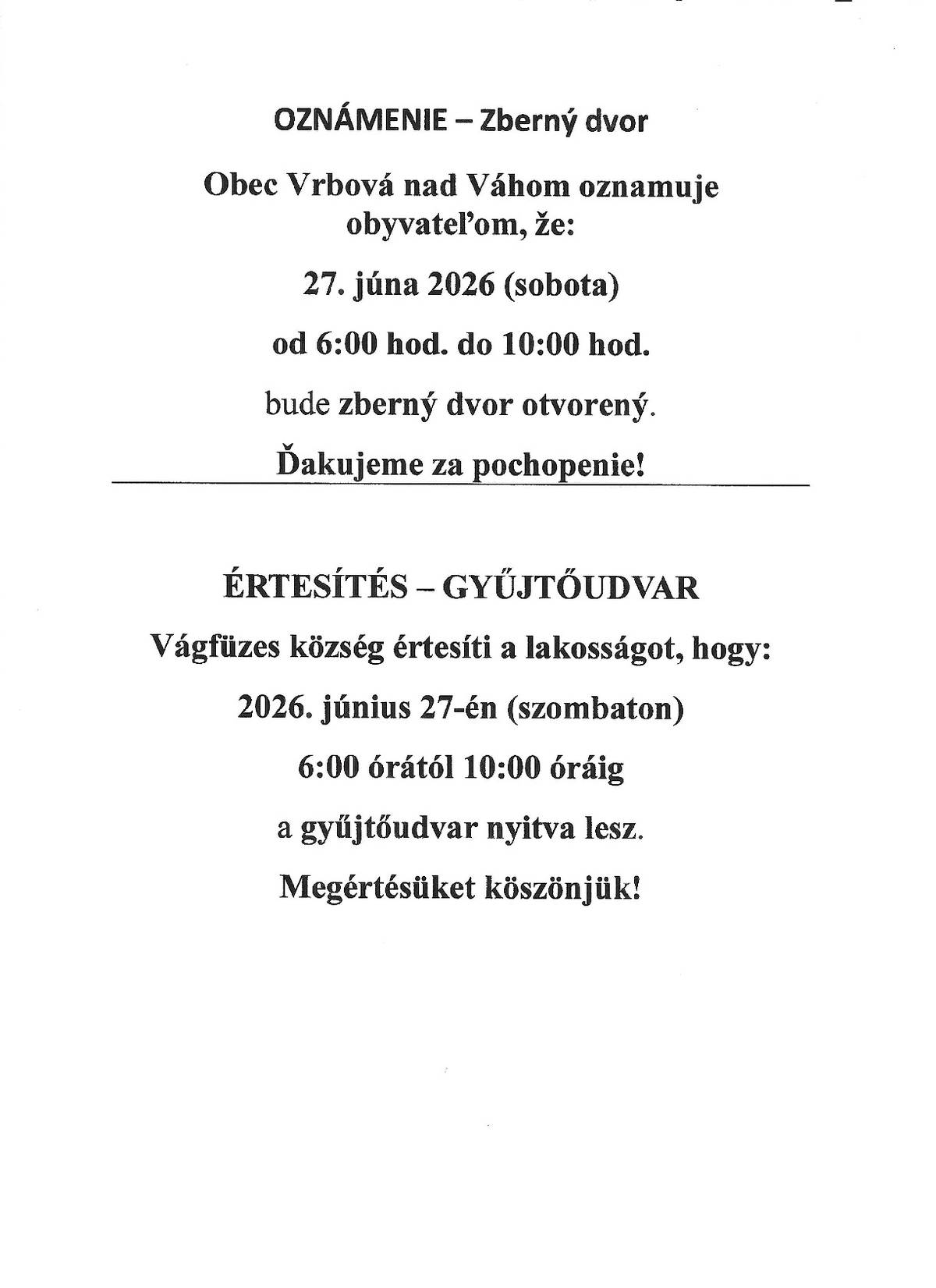Zberný dvor 27.06.2026