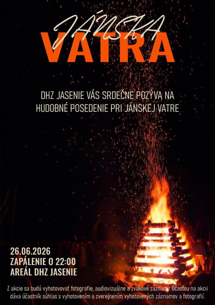 DHZ Jasenie vás pozýva na Jánsku vatru ktorá sa bude konať dňa 26.06.2026.   Tešíme sa na Vás