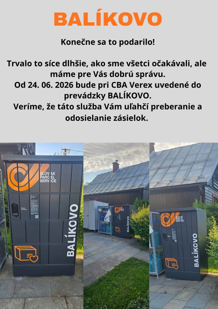 Od 24. júna 2026 bude pri CBA Verex spustená nová služba BALÍKOVO, ktorá zjednoduší preberanie a odosielanie zásielok.