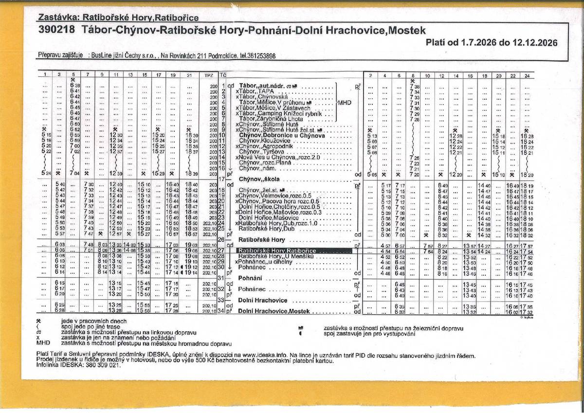 Od 1.7.2026 do 12.12.2026 nový autobusový spoj: Ratibořské Hory - Ratibořice. INFO viz. příloha.