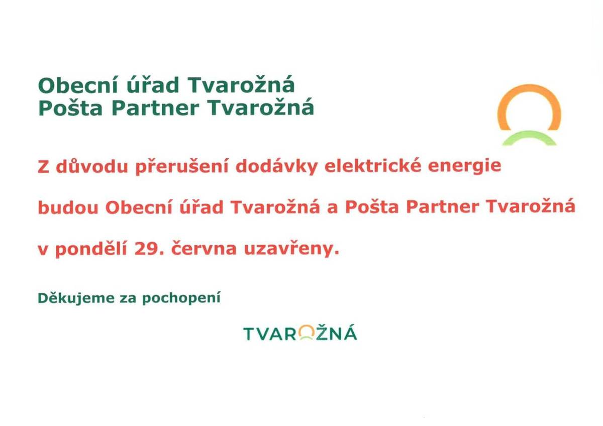v pondělí 29. června z důvodu přerušení dodávky elektrické energie.