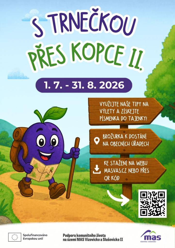Oblíbená turisticko-poznávací hra pro malé i velké je tady!  Putování bude probíhat v termínu 1. 7. – 31. 8. 2026. Účastníci při něm navštíví zajímavá místa na území Vizovicka a Slušovicka, budou hledat tajemná písmena, luštit tajenku a poznávat náš region zábavnou formou.