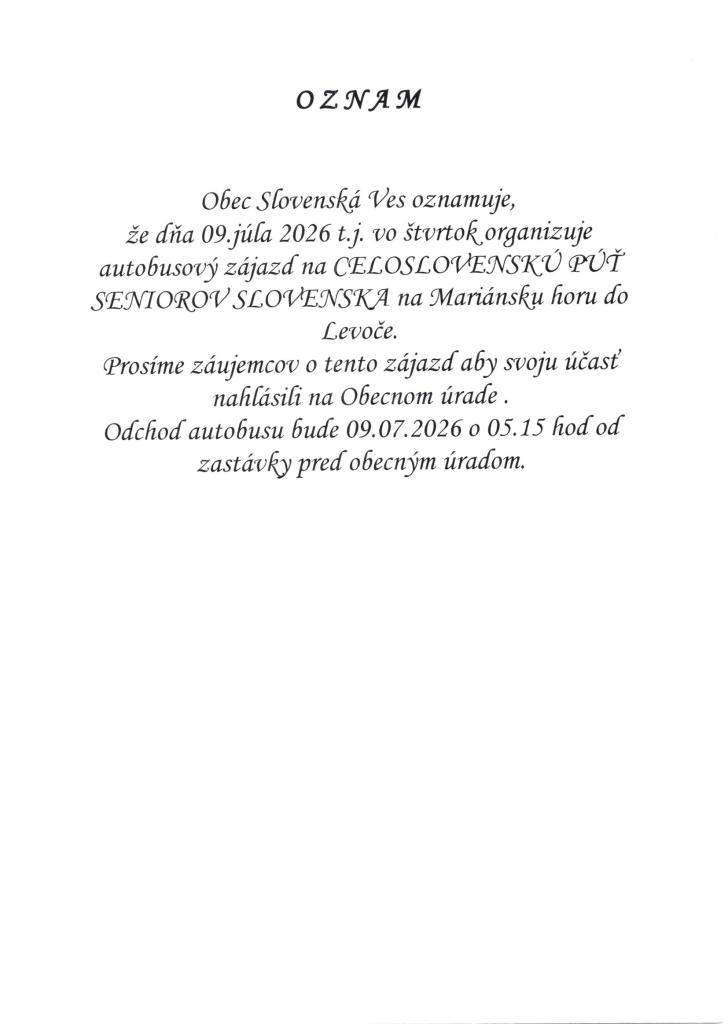 Púť seniorov 2026