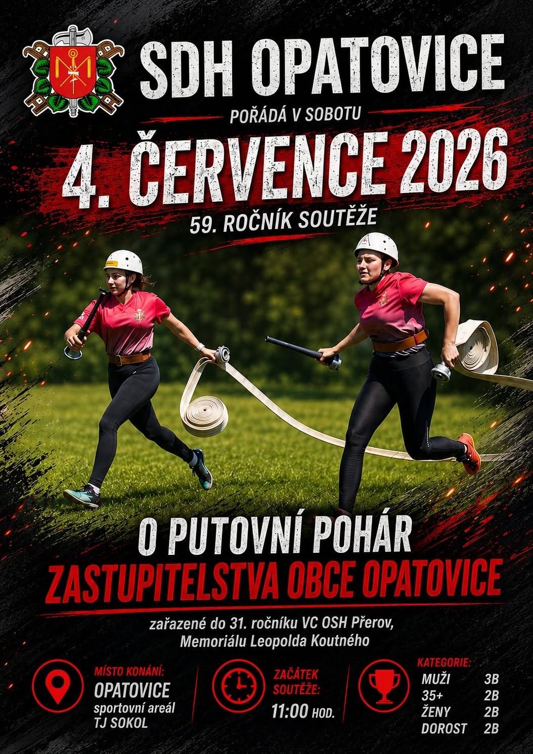 SDH Opatovice si Vás dovoluje pozvat na 59. ročník soutěže O PUTOVNÍ POHÁR ZASTUPITELSTVA OBCE OPATOVICE zařazené do 31. ročníku VC OSH Přerov, Memoriálu Leopolda Koutného.  4. července 2026 od 11:00 hod sportovním areálu TJ SOKOL Opatovice.