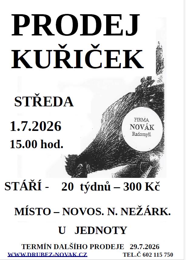 prodej kuřiček 1.7.2026