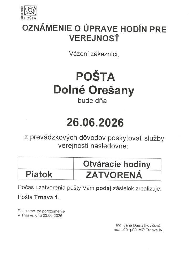 Pošta - zmena