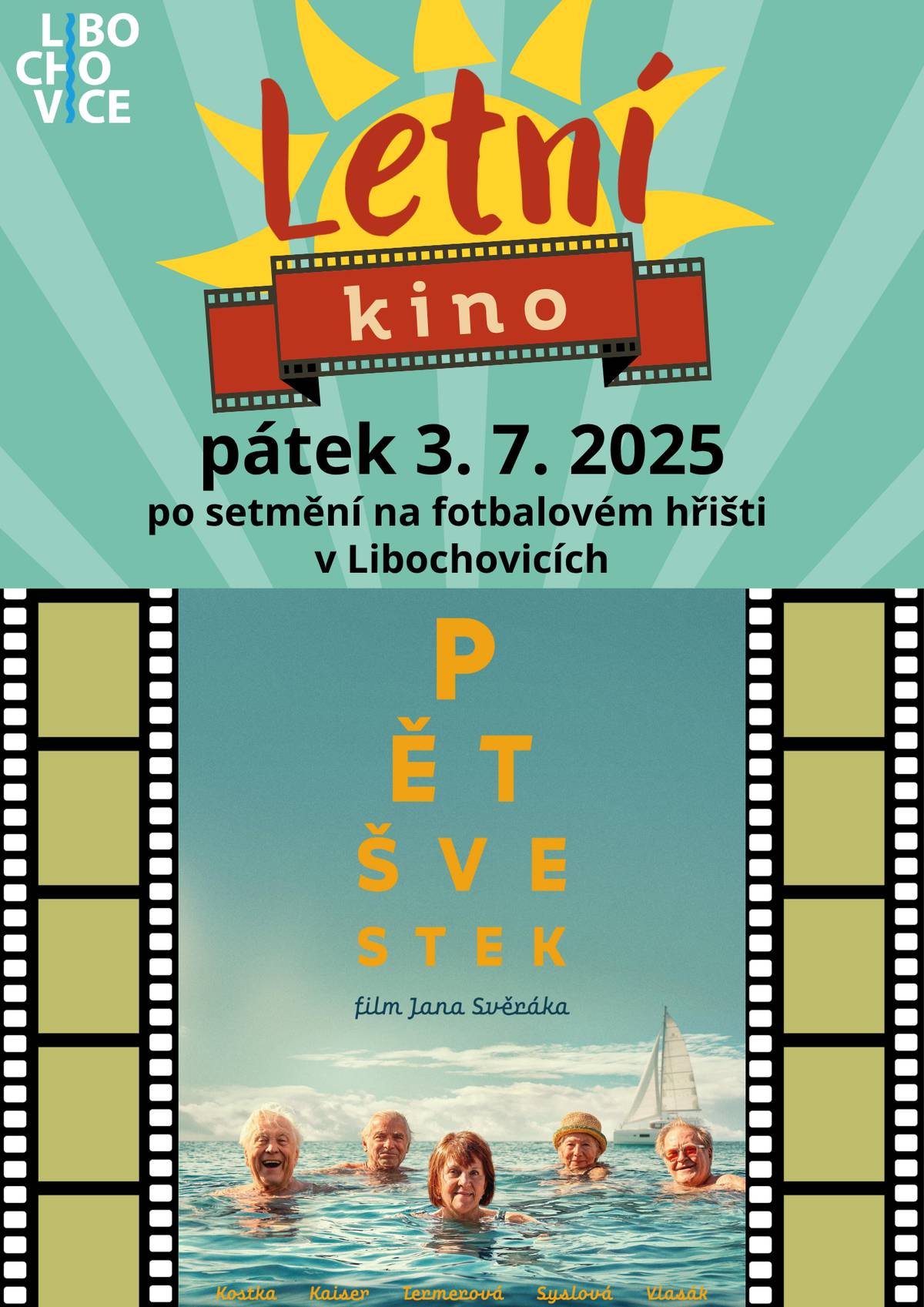 V facebookové anketě jste svými hlasy vybrali novou českou komedii Pět švestek. Pokud nám bude přát počasí, promítneme si ji společně v letním kině v pátek 3. července po setmění na fotbalovém hřišti v Libochovicích. Občerstvit se můžete na místě v klubu Jáma.
