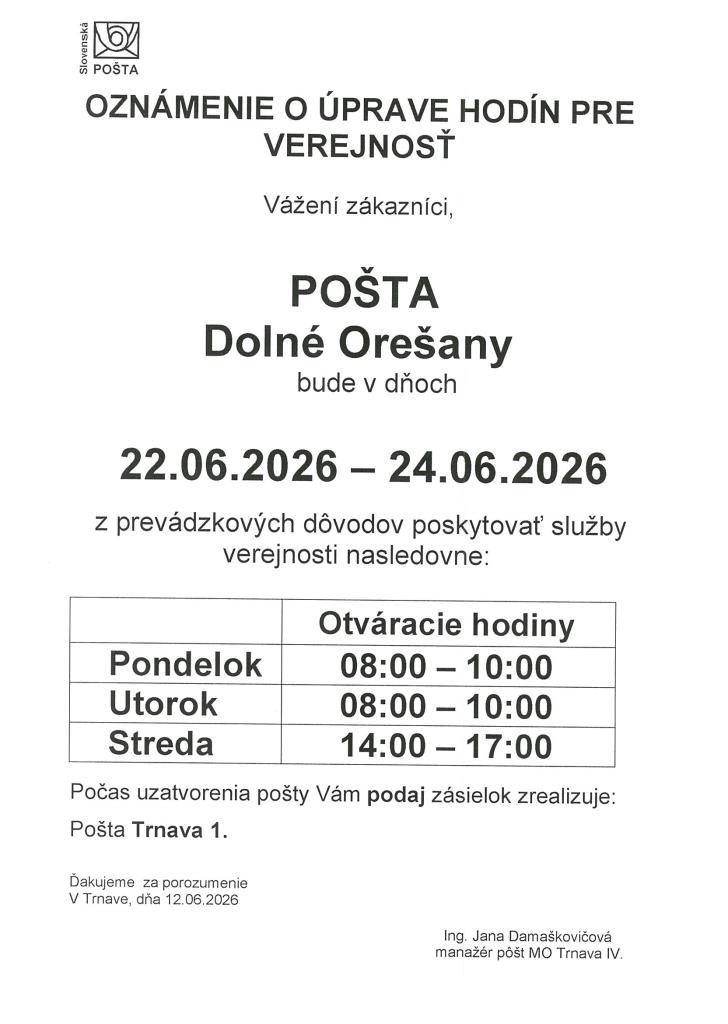 Pošta - zmena