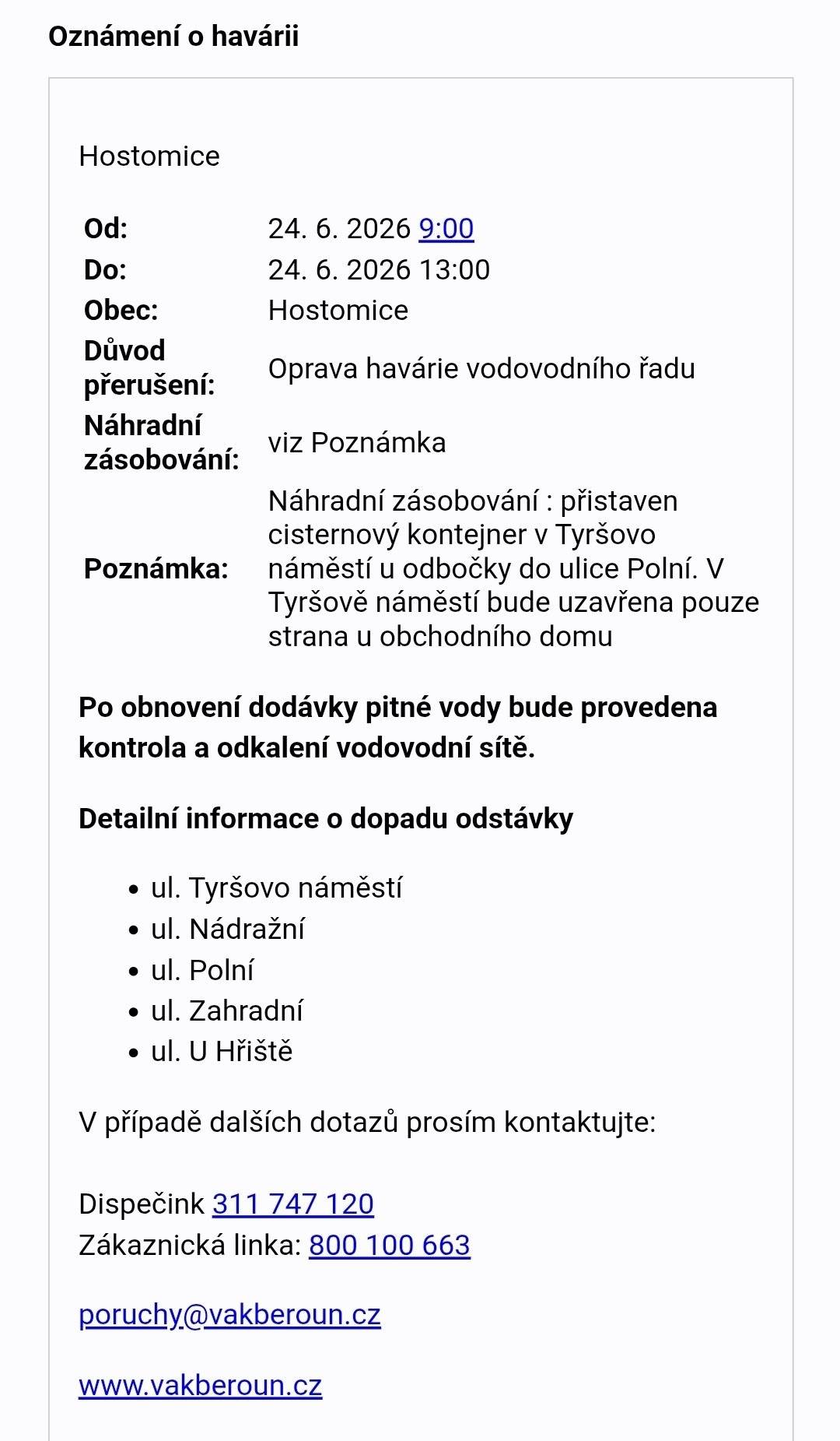 Informace v příloze.
