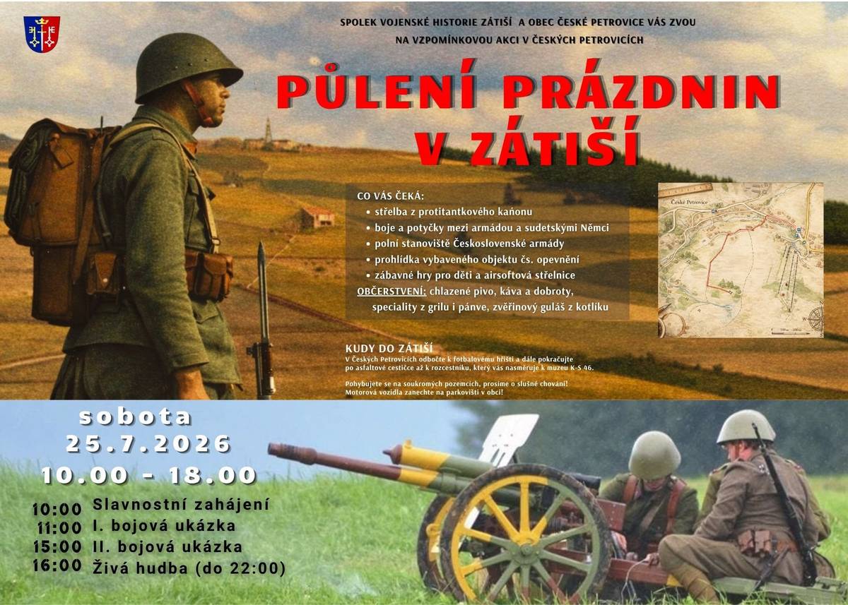 Obec České Petrovice si vás dovoluje pozvat na akci Půlení prázdnin v Zátiší. Je připravený bohatý program i bohaté občerstvení
