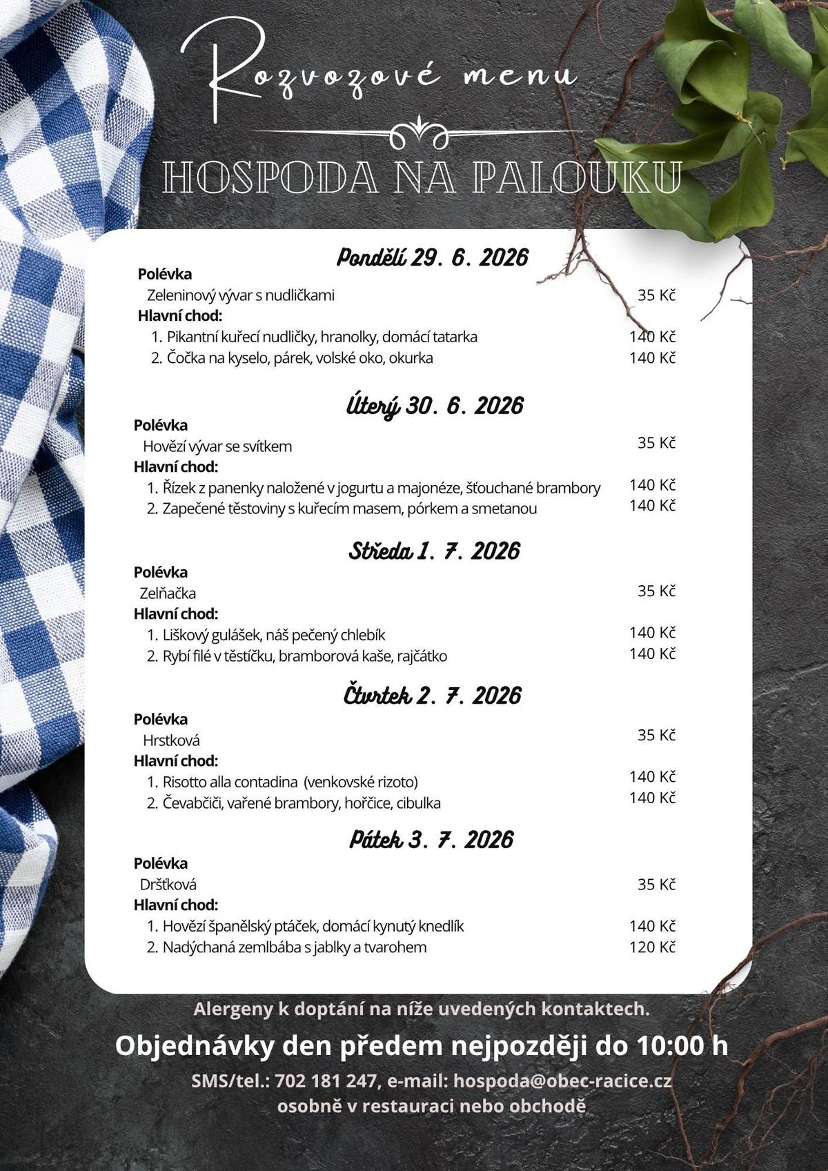 Rozvozové menu: