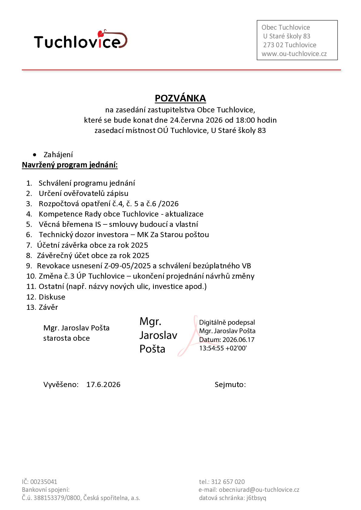 Dnes od 18:00 proběhne veřejné jednání zastupitelstva v zasedací místnosti OÚ.