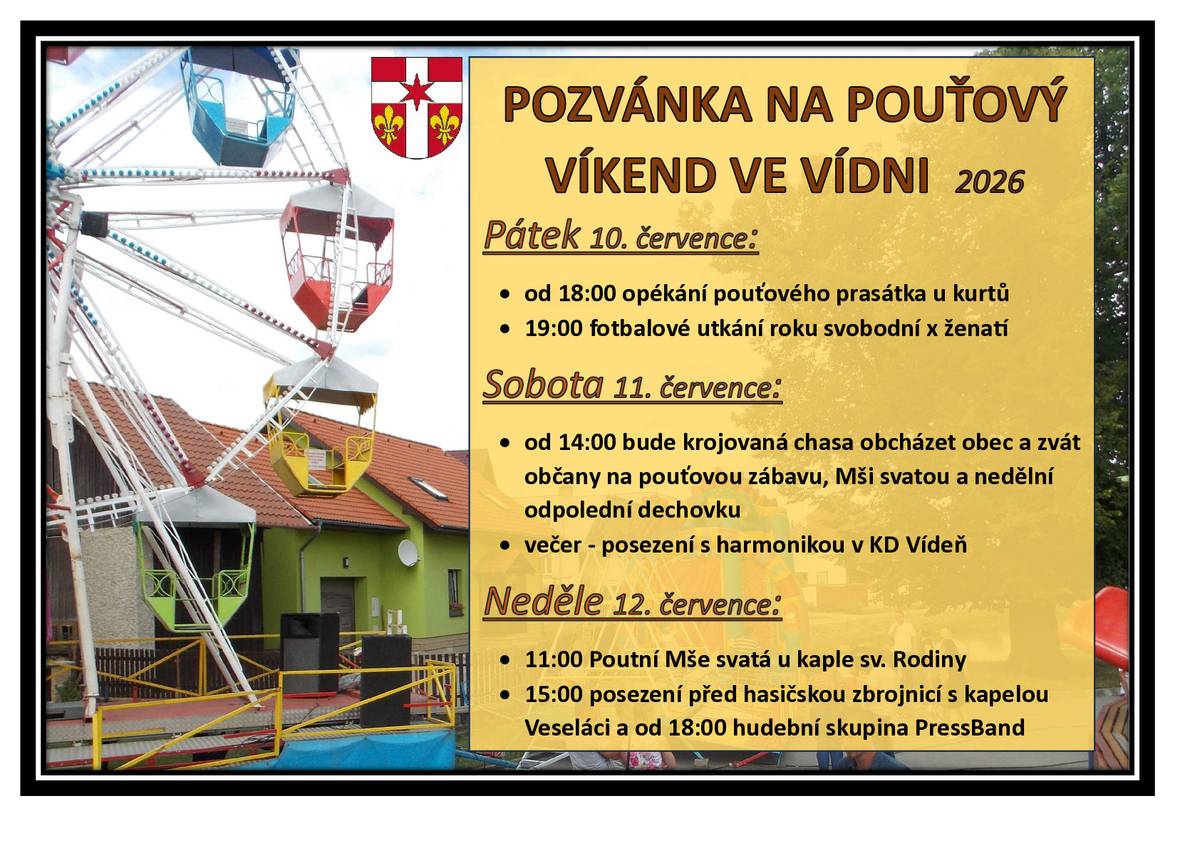 Pouť ve Vídni se již blíží, a tak je nejvyšší čas začít se pomalu ladit na víkend plný zábavy a dobré nálady. Těšit se můžete na tradiční pouťovou atmosféru, setkání s přáteli, sousedy i rodinou a na chvíle, které k létu v naší obci neodmyslitelně patří. Těšíme se na setkání s Vámi! 🎡🎠🎶