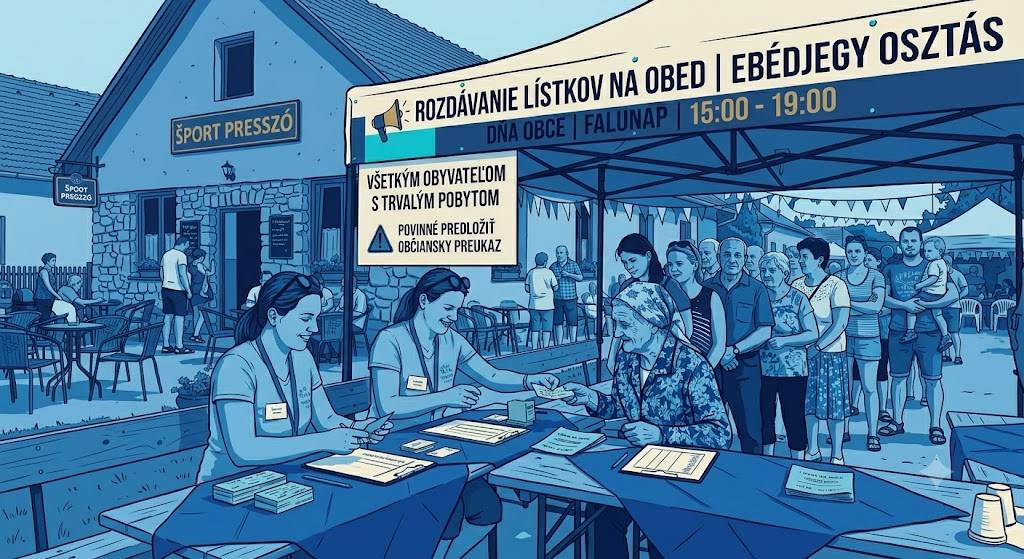 Rozdávanie lístkov na obed počas Dňa obce!