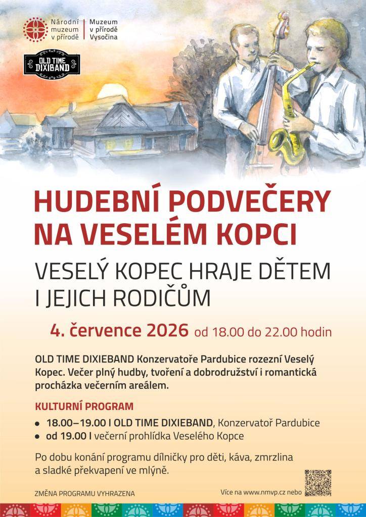 Program Hudební podvečery na Veselém Kopci, Veselý Kopec hraje dětem i jejich rodičům se uskuteční 4.7.2026 od 18:00 do 22:00 hodin.