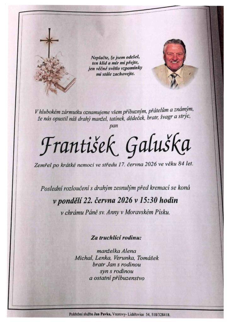 Smuteční oznámení František Galuška
