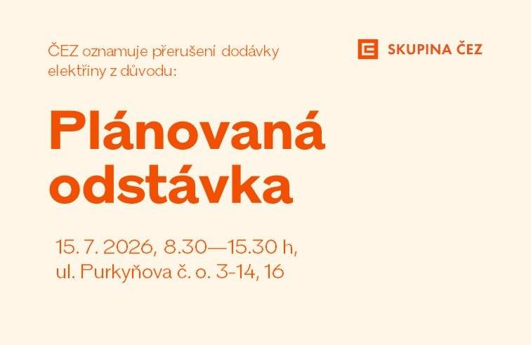 ČEZ Distribuce a.s. oznamuje odběratelům Dne 15. 7. 2026 od 8:30 do 15:30 hodin proběhn plánovaná odstávka elektřiny. Zahrnuje tyto lokality: Lovosice Purkyňova: č. o. 3-14, 16 Více informací v přiloženém souboru.