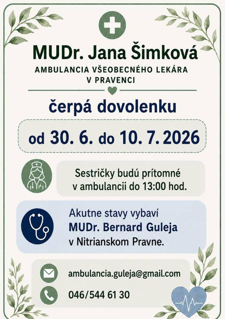 MUDr. Šimková - dovolenka