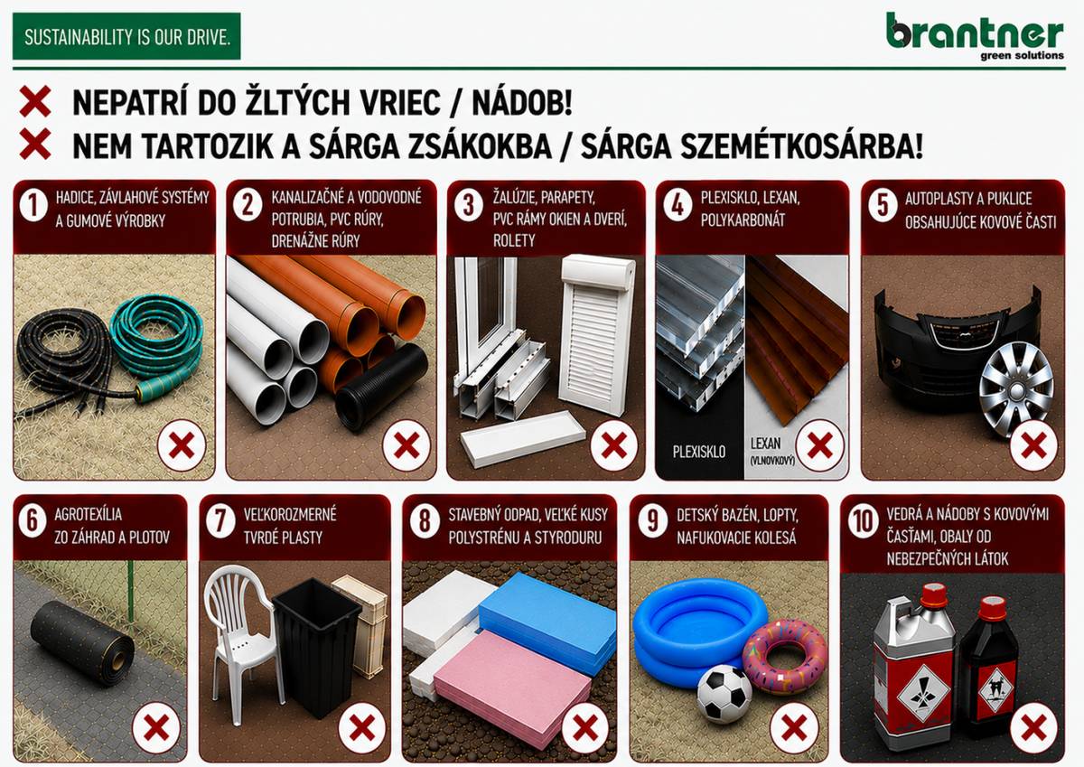 Informujeme občanov, že do žltých vriec nepatria rôzne materiály, ako sú hadice, závlahové systémy, PVC rúrky a ďalšie. Dôležité je správne triediť odpad a vyhnúť sa komplikáciám.
