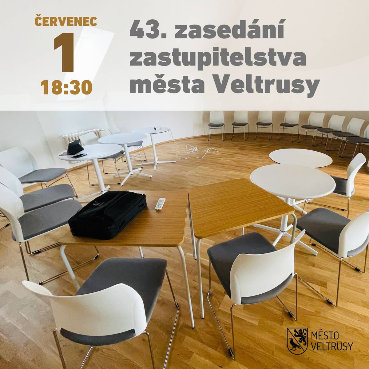 Město Veltrusy zve na 43. zasedání zastupitelstva města, které se uskuteční ve středu 1. července 2026 od 18:30 v podkrovním sále komunitního centra (online přenos). Program  Úvod, schválení programu Schválení ověřovatelů Ke schválení zastupitelstvem města (kromě veřejných zakázek)  Schválení počtu zastupitelů na další volební období Darovací smlouva (České štěrkopísky spol. s.r.o.)   Veřejné zakázky  Veřejná zakázka malého rozsahu – Stavební úpravy a modernizace technického vybavení ZŠ Veltrusy   Informace  Vedení obce (a případní hosté)  Probíhající veřejné zakázky a připravované projekty   Výborů a komisí Zastupitelů Různé   Diskuze Závěr