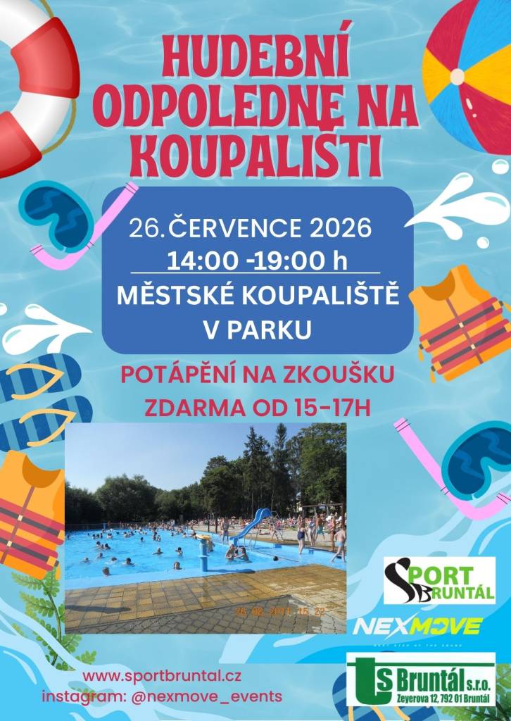 Na koupališti se v pátek 26. června 2026 uskuteční hudební odpoledne. Tato akce nabídne nejen hudební vystoupení, ale i možnost vyzkoušet si potápění zdarma.