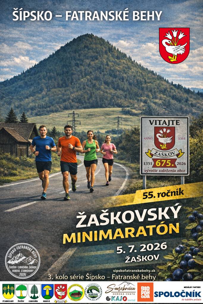 Pozývame Vás na 3. kolo série Šípsko - Fatranských behov a to na Žaškovský polmaratón, ktorý sa uskutoční v nedeľu 05.07.2026 v Žaškove.