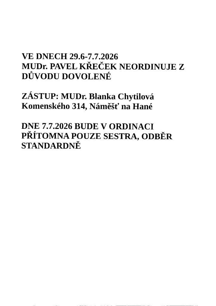 MUDr. Křeček - dovolená