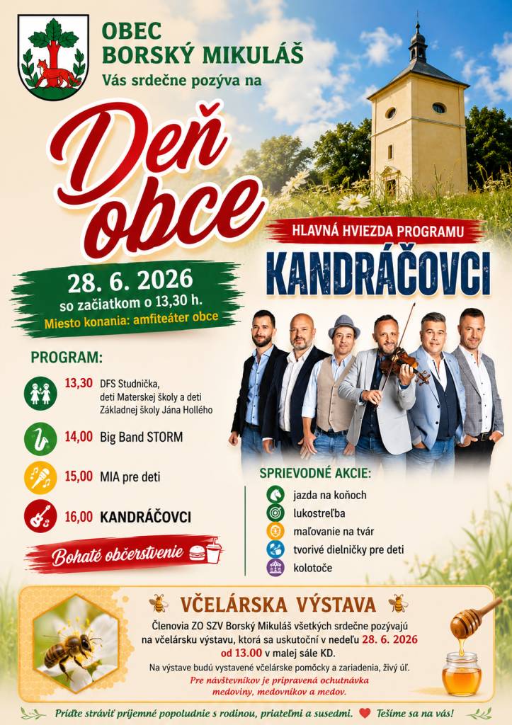 Obec Borský Mikuláš Vás pozýva na Dni obce dňa 28.6. od 13,30 h.  Čaká na Vás bohatý kultúrny program. Viac na plagáte v tele správy.