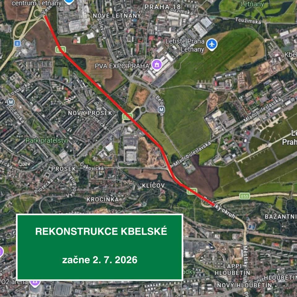 V rámci nezbytné opravy ulice Kbelská dojde v době od 02.07.2026 do 15.08.2026 k zásadnímu omezení provozu na této komunikaci. V době uzavírky dojde ke kompletní obnově vozovkového souvrství komunikace a k sanaci jejího podloží. Více informací k tomuto omezení lze najít na stránkách Technické správy komunikací hl.m. Prahy, a.s.: https://opravujeme.to/action/2378/ Doporučujeme počítat s delší cestovní dobou nebo využít alternativní trasy.