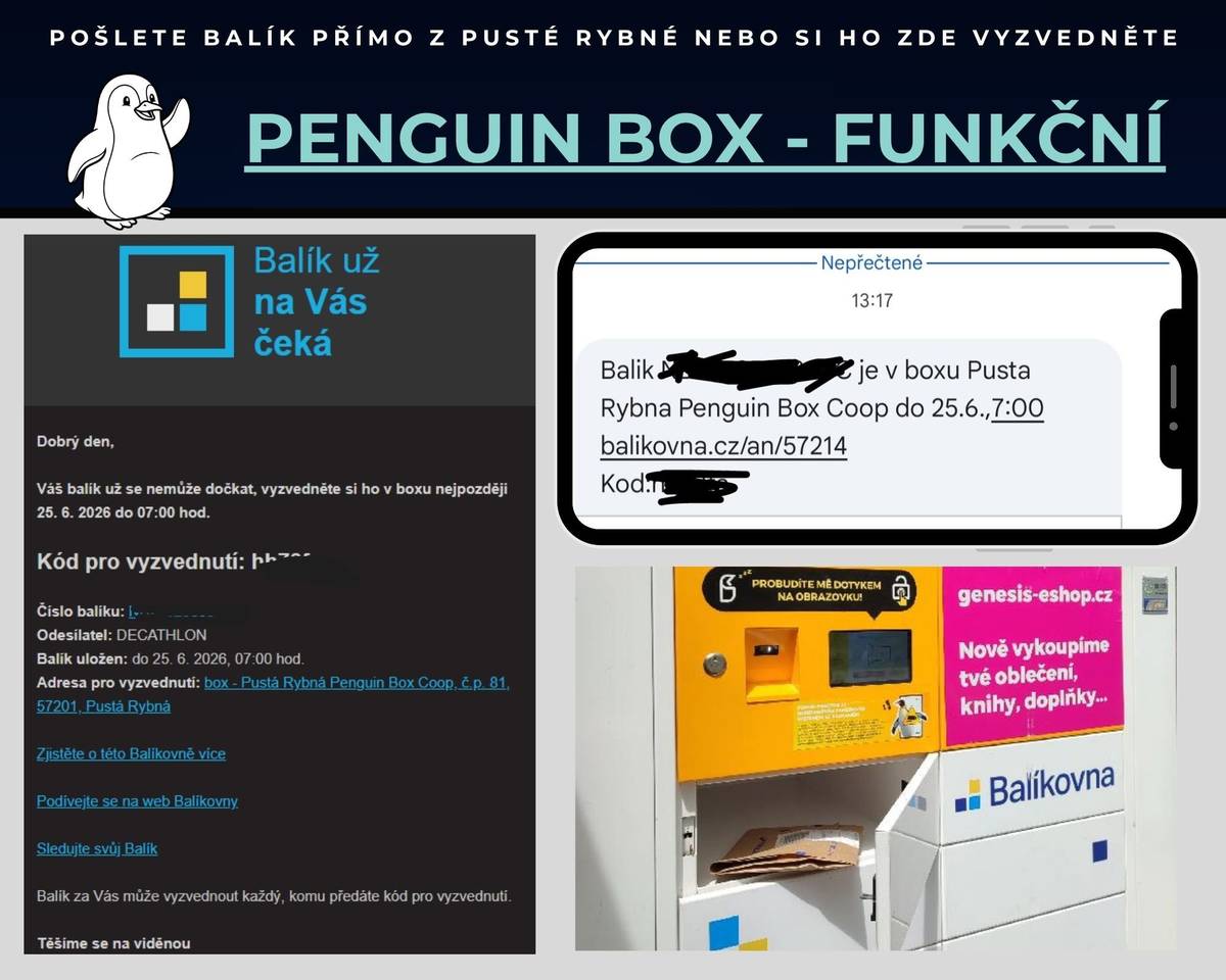 🐧S radostí informujeme, že Penguin Box u prodejny COOP je již opravdu plně funkční! 🙏 Omlouváme se všem, kterým byly balíčky doručovány z technických důvodů do Poličky, což nebylo rozhodně příjmné. Bohužel zprovoznění a hlavně zapojení do systému Balíkovny bylo složitější, než se zdálo. A i po úspěšném zapojení hlásil box poruchy. Nicméně věřime, že počáteční provozní komplikace jsou již vyladěné a budeme doufat, že vše bude doručováno tak, ja má, a hlavně, že vy jste se nenechali odradit.👍 Nám již první balíček došel a určitě jsme nebyli jediní 😜