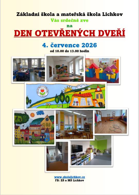 Srdečně zveme širokou veřejnost na Den otevřených dveří v naší škole, který se uskuteční v rámci oslav 80. výročí založení TJ Tatran Lichkov. Návštěvníci si budou moci prohlédnout prostory školy, seznámit se s jejím současným vybavením i každodenním životem. Připraveny budou také školní kroniky, historické dokumenty a staré fotografie, které připomenou bohatou historii školy a její proměny v průběhu let. Těšíme se na setkání se současnými i bývalými žáky, rodiči, přáteli školy a všemi, kteří si chtějí zavzpomínat nebo poznat naši školu zblízka. Přijďte s námi nahlédnout do minulosti i současnosti školy a společně oslavit významné jubileum TJ Tatran Lichkov.