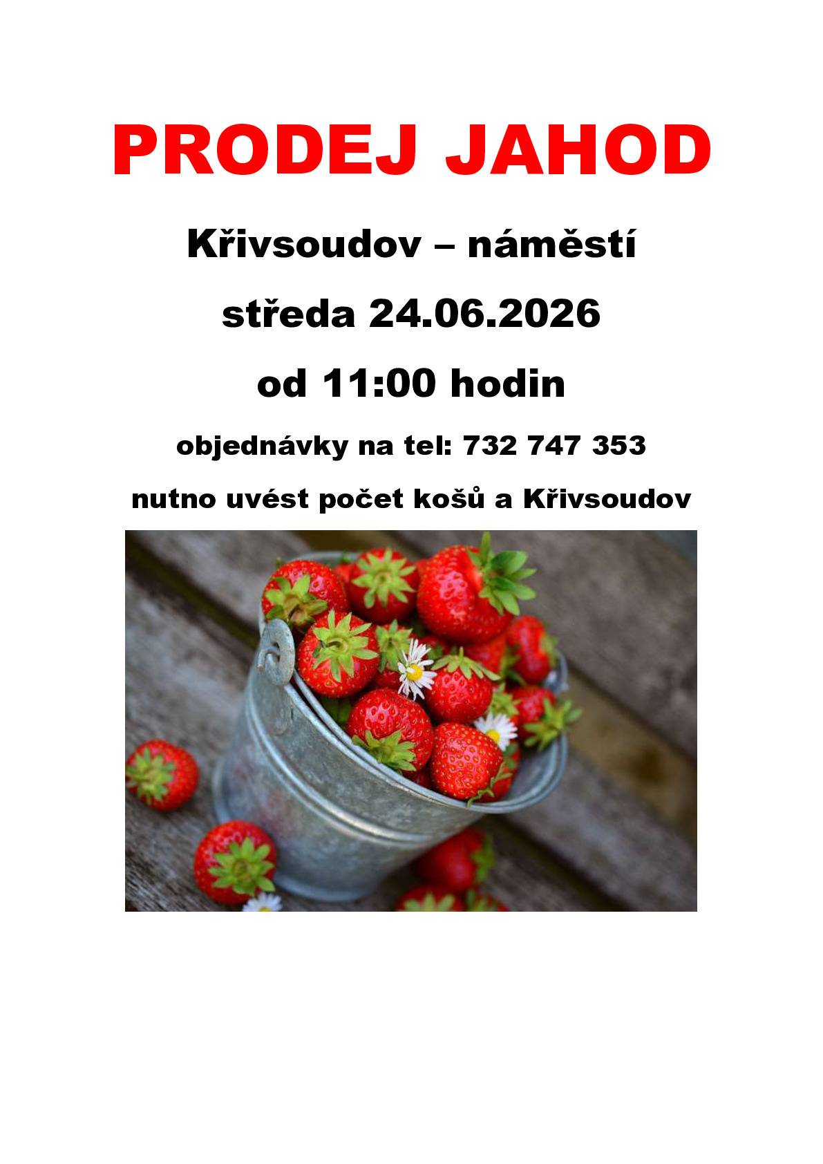 Dnes proběhne prodej jahod  od 11:00 hod
