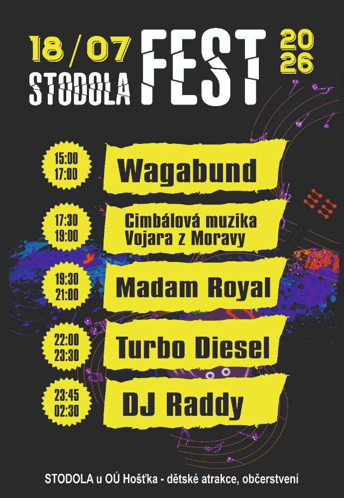 Stodola Fest dne 18. 7. 2026 u Obecního úřadu v Hošťce.