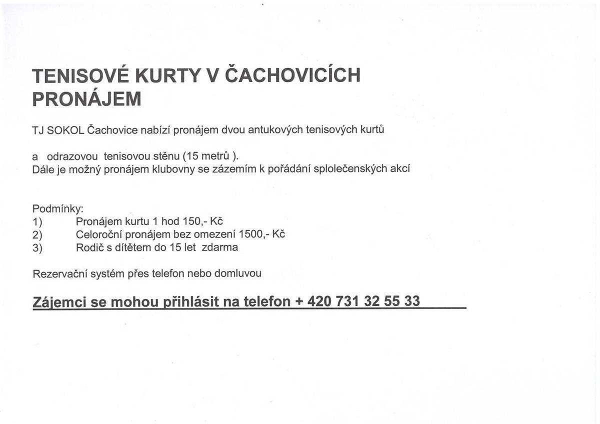 Nabídka pronájmu antukových tenisových kurtů.