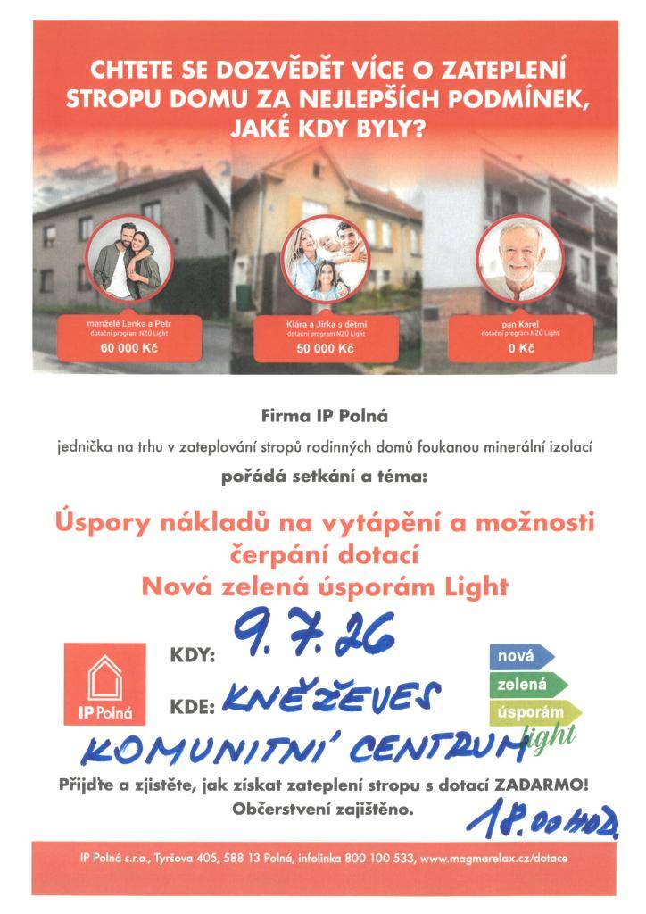 vyřízení dotace na klíč, Komunitní centrum v Kněževsi, od 18.00 hodi